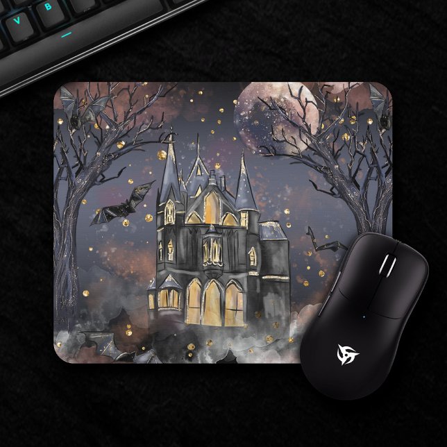 Mousepad Casa Assombrada | Árvore lunar e morcegos (Criador carregado)