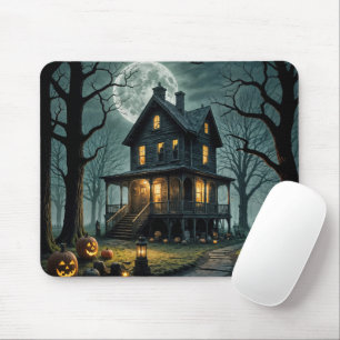 Mousepad Casa Assombrada de Halloween com Jack-o-lanterns