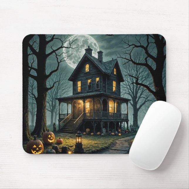 Mousepad Casa Assombrada de Halloween com Jack-o-lanterns (Com mouse)