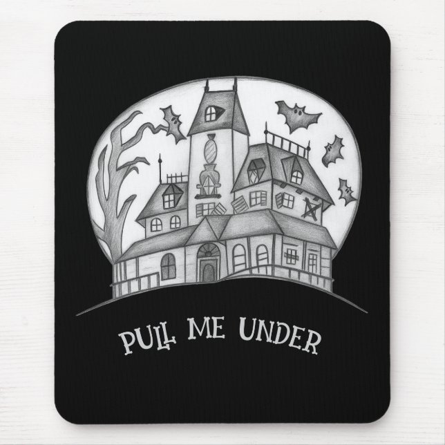 Mousepad Casa Assombrada e Morcegos Halloween  (Frente)