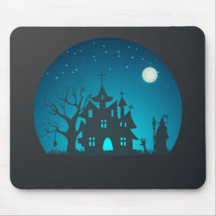Mousepad Casa Assustadora e Divertida Azul e Preta Assombra