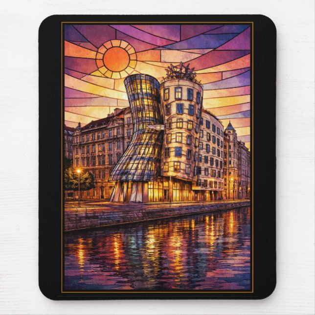 Mousepad Casa Dançante de Praga Vitral Pôr do Sol (Frente)