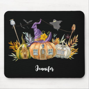 Mousepad Casa de Abóbora Assombrada com Fantasma e Morcegos