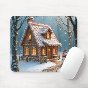 Mousepad Casa de Biscoito de Natal com um Boneco de Neve