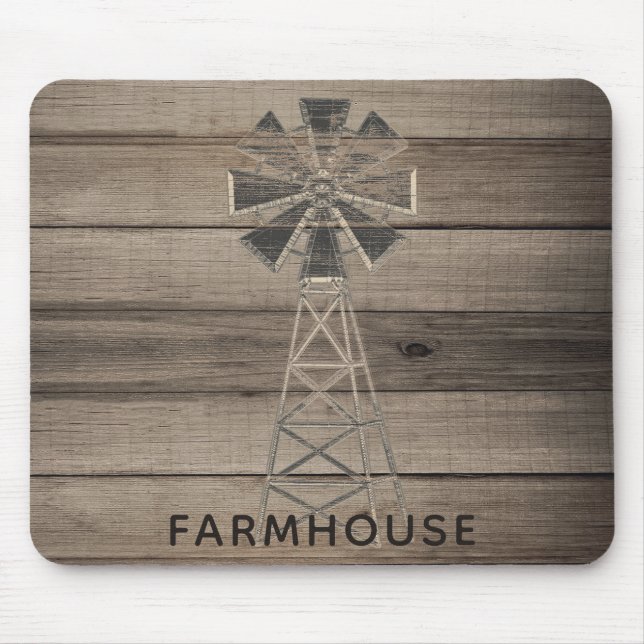 Mousepad Casa de Fazenda Madeira Rústica Envelhecida Moinho (Frente)
