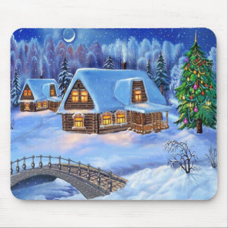 Mousepad Casa de Log de Natal no inverno