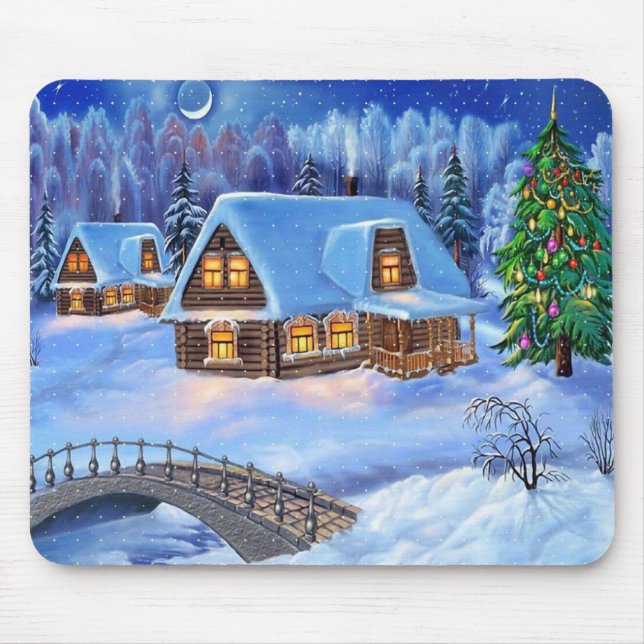 Mousepad Casa de Log de Natal no inverno (Frente)