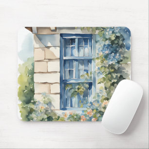 Mousepad Casa de Pedra Azul com Trepadeiras na Janela