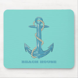 Mousepad Casa de Praia Náutica, Âncora, Corda, Verde Menta