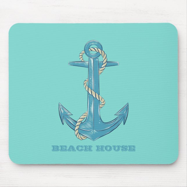 Mousepad Casa de Praia Náutica,Âncora,Corpo,Mint Verde (Frente)