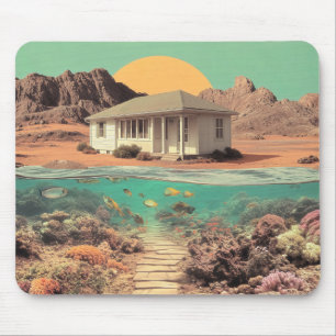 Mousepad Casa Surrealista no Deserto com Recife Submerso
