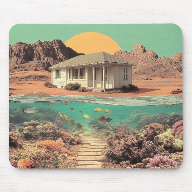 Mousepad Casa Surrealista no Deserto com Recife Submerso (Frente)