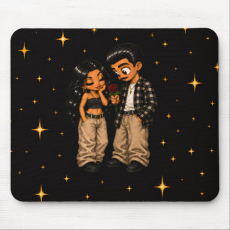 Mousepad Casal de Amor Chicano Rosa Vermelha & Estrelas Dou
