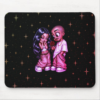 Mousepad Casal de Amor Chicano Rosa Vermelha Estrelas Doura