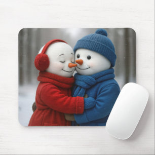 Mousepad Casal de Bonecos de Neve Se Abraçando na Floresta 