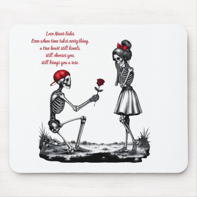 Mousepad Casal de Esqueletos Amor Nunca Desvanece (Frente)