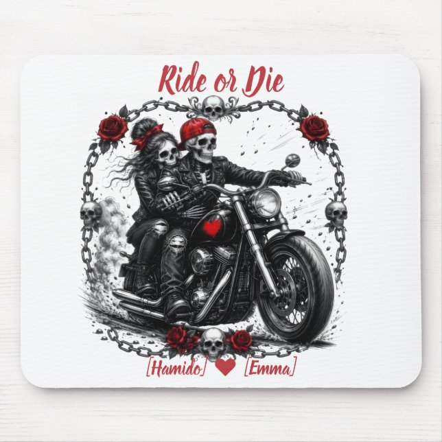 Mousepad Casal de Esqueletos Personalizados 'Ride or Die' (Frente)