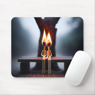 Mousepad Casal de fósforo em um banco com chamas