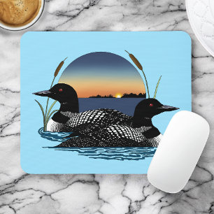 Mousepad Casal de Mergulhões Pôr do Sol Azul