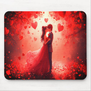 Mousepad Casal Jovem Romântico de São Valentim em um Laptop