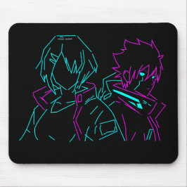 Mousepad Casal Minimalista de Anime Cyberpunk Rosa e Azul N