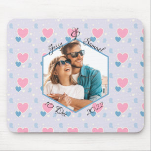 Mousepad Casal Nomes de Foto Padrão Corações Cor-de-Rosa Az