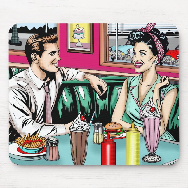 Mousepad Casal retrô da década de 1950 no Jantar (Frente)