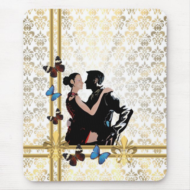 Mousepad Casal romântico no damasco branco (Frente)