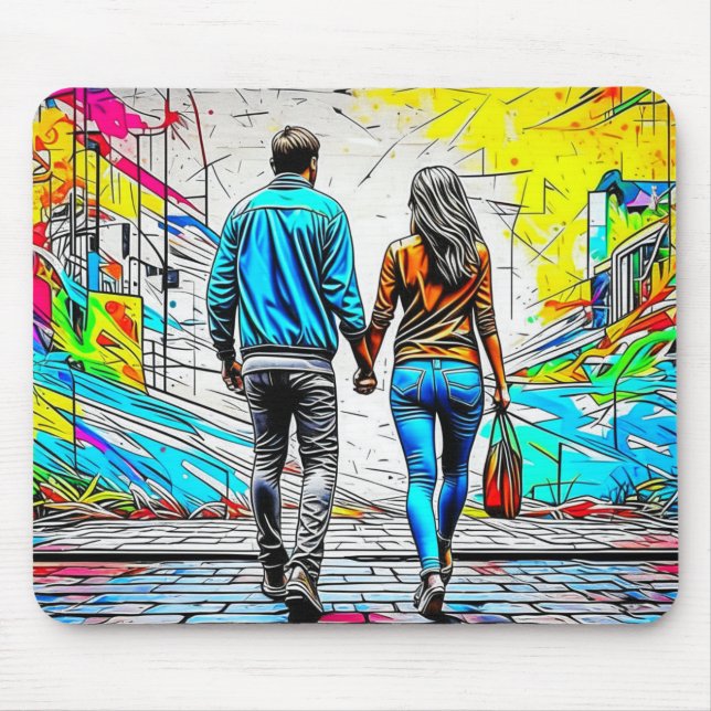 Mousepad Casal Segurando Mãos Arte Urbana (Frente)