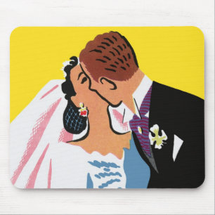 Mousepad Casamento Antigo, Noivos Recém-Casados Beijando