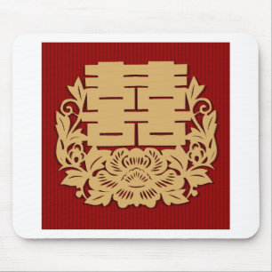 Mousepad Casamento chinês com felicidade dobro e flor