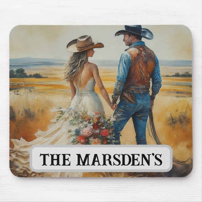 Mousepad Casamento Country Western Aquarela (Frente)