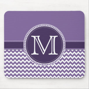 Mousepad Casamento do Monograma do Chevron Roxo e Branco