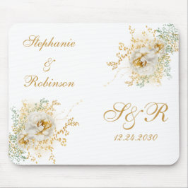 Mousepad Casamento Dourado de Monograma Floral