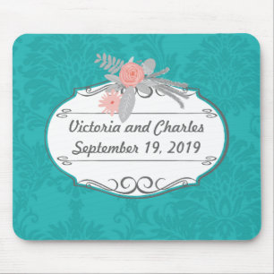 Mousepad Casamento tema damasco de Chartreuse Turquoise Mod