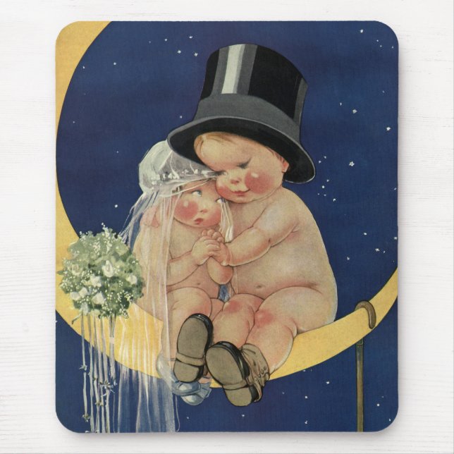 Mousepad Casamento vintage, noiva e noiva em lua (Frente)