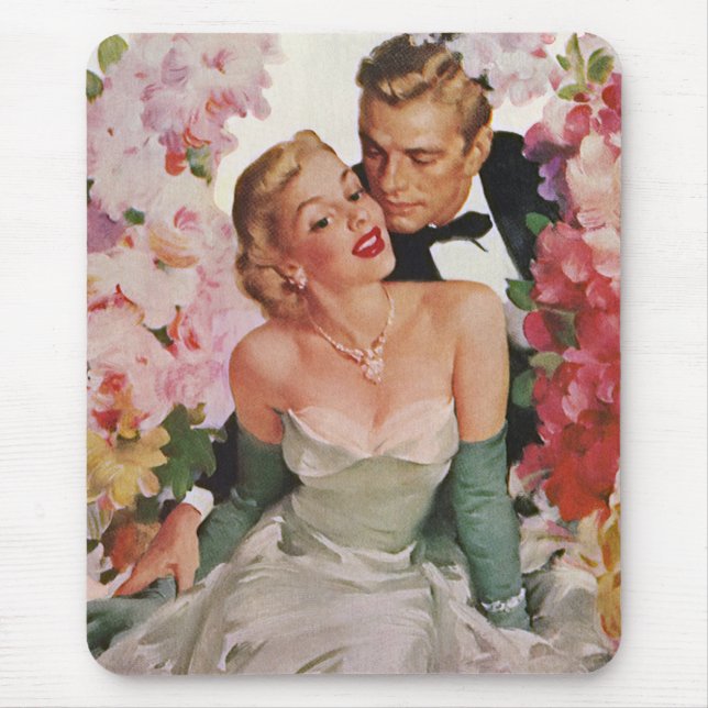 Mousepad Casamento vintage, Noiva retrô e Newlyweds Groom (Frente)