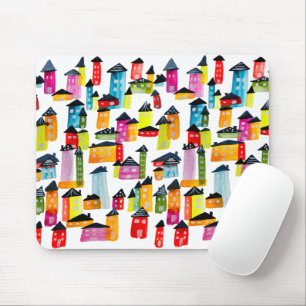 Mousepad Casas bonitas e coloridas arte aquática