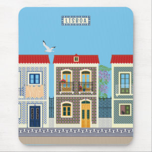 Mousepad Casas bonitas em português com azulejos ou azulejo