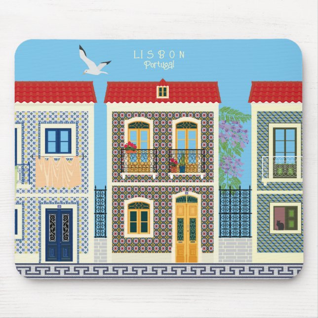 Mousepad Casas bonitas em português com azulejos ou azulejo (Frente)