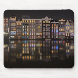 Mousepad Casas de Amsterdão com luzes coloridas na noite
