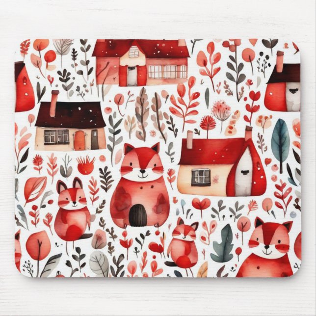 Mousepad Casas vermelhas e casas Folha de Papel (Frente)