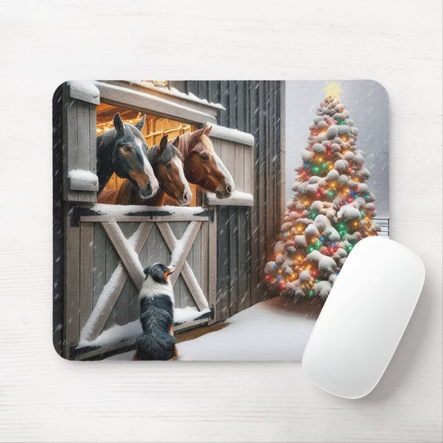 Mousepad Casca de Cavalo de Natal com Árvore (Com mouse)