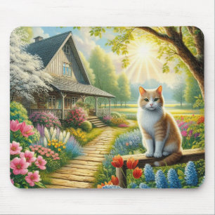 Mousepad Casca de primavera/jardim e gato