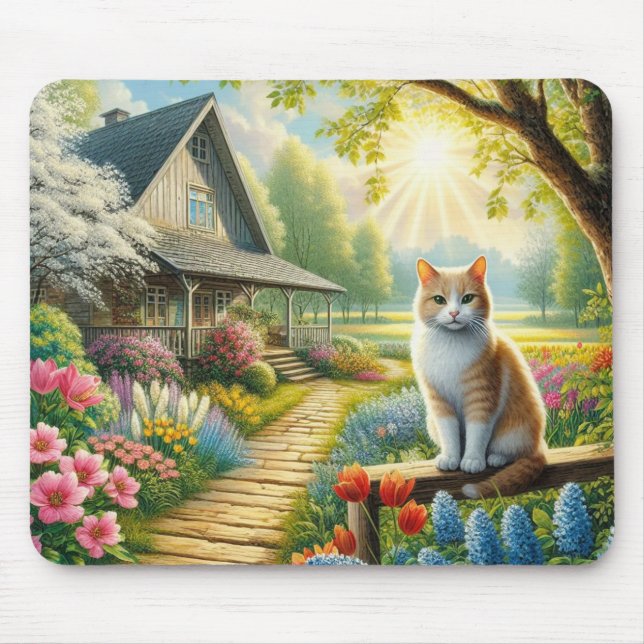 Mousepad Casca de primavera/jardim e gato (Frente)
