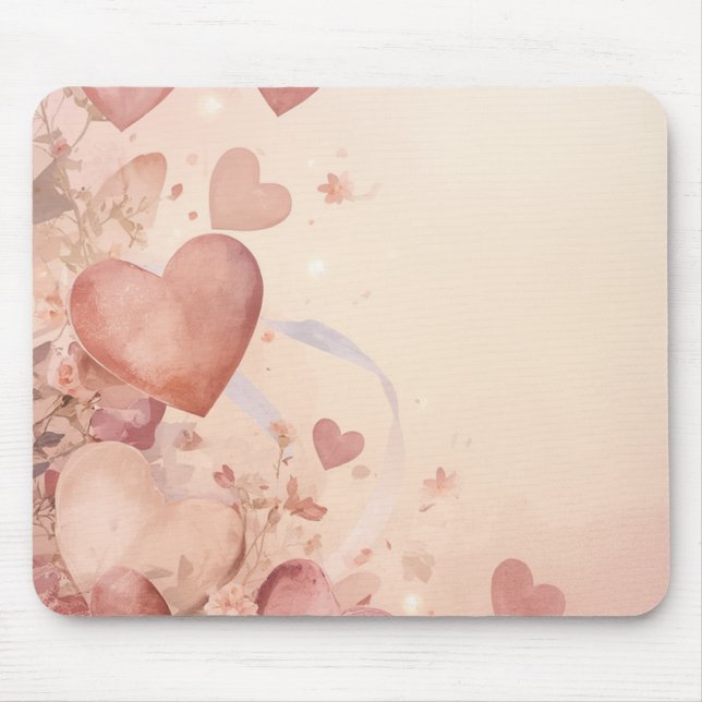 Mousepad Cascata de Coração Rosa Empoeirado Caprichoso Abst (Frente)
