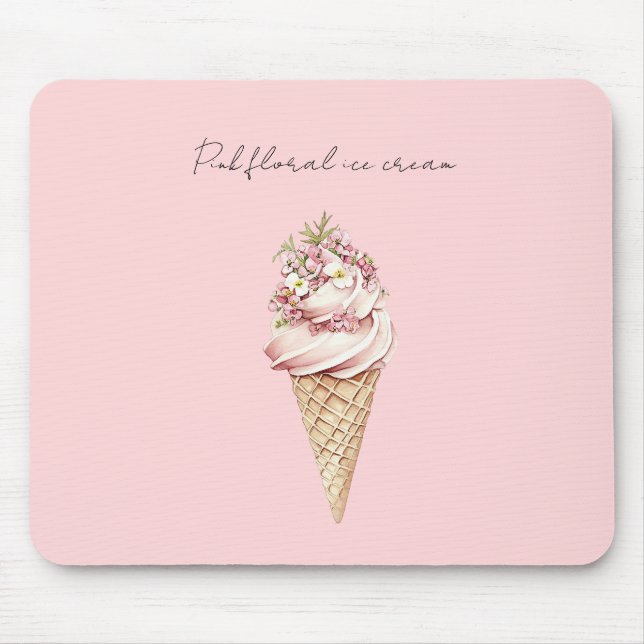 Mousepad Casquinha de Sorvete Floral Rosa (Frente)