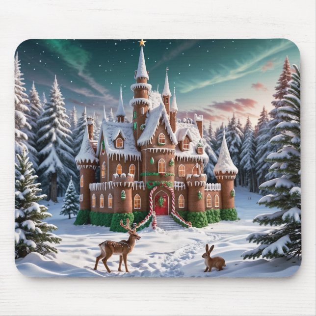 Mousepad Castelo de Gingerbird da Floresta de Natal (Frente)