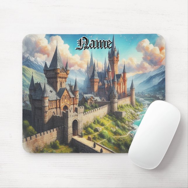 Mousepad Castelo medieval numa paisagem de Mountain Valley (Com mouse)