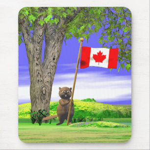 Mousepad Castor e bandeira canadenses
